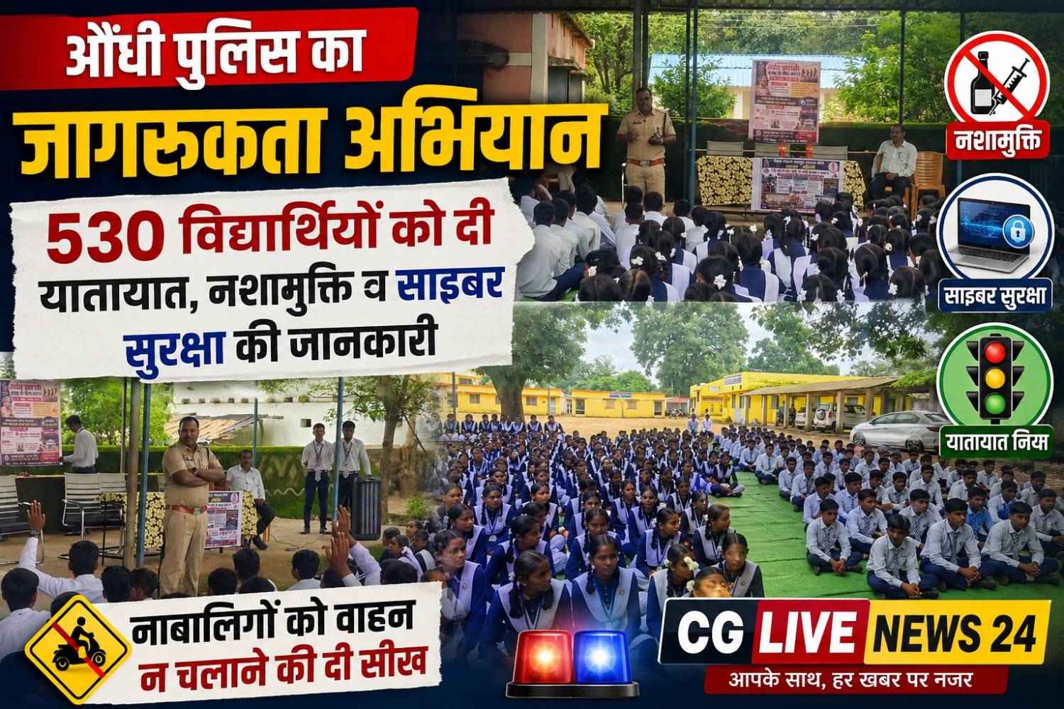 औंधी पुलिस का  जागरूकता अभियान: 530 विद्यार्थियों को दी यातायात, नशामुक्ति व साइबर सुरक्षा की जानकारी; नाबालिगों को वाहन न चलाने की दी सीख